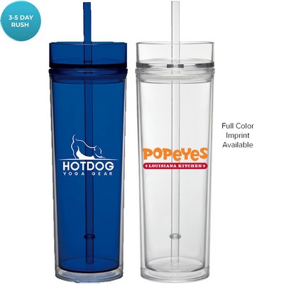 16 Oz Tube Tumbler With Straw
