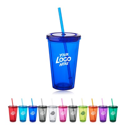 Double Wall Acrylic Tumblers With Straws - 16 oz