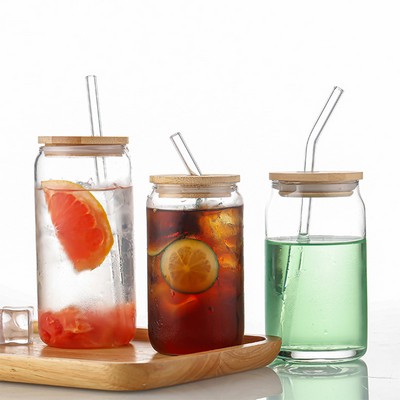 Drinking Glasses With Bamboo Lids And Glass Straw
