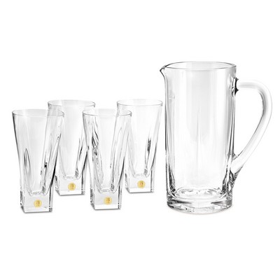 50 Oz. Crystal Pitcher Set W/ 4 Highball Glasses And Gold Medallion
