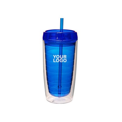 Double Wall Acrylic Tumbler with Straw, 16 Oz.