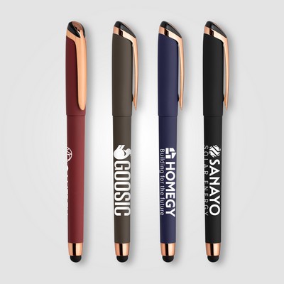 Gazelle Gel Softy Rose Gold Pen w/ Stylus - Silkscreen